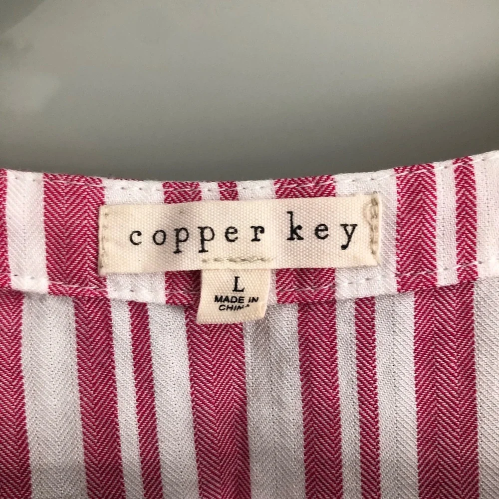 Striped Copper Key Ruffle Top with Button Front - Picture 3 of 3